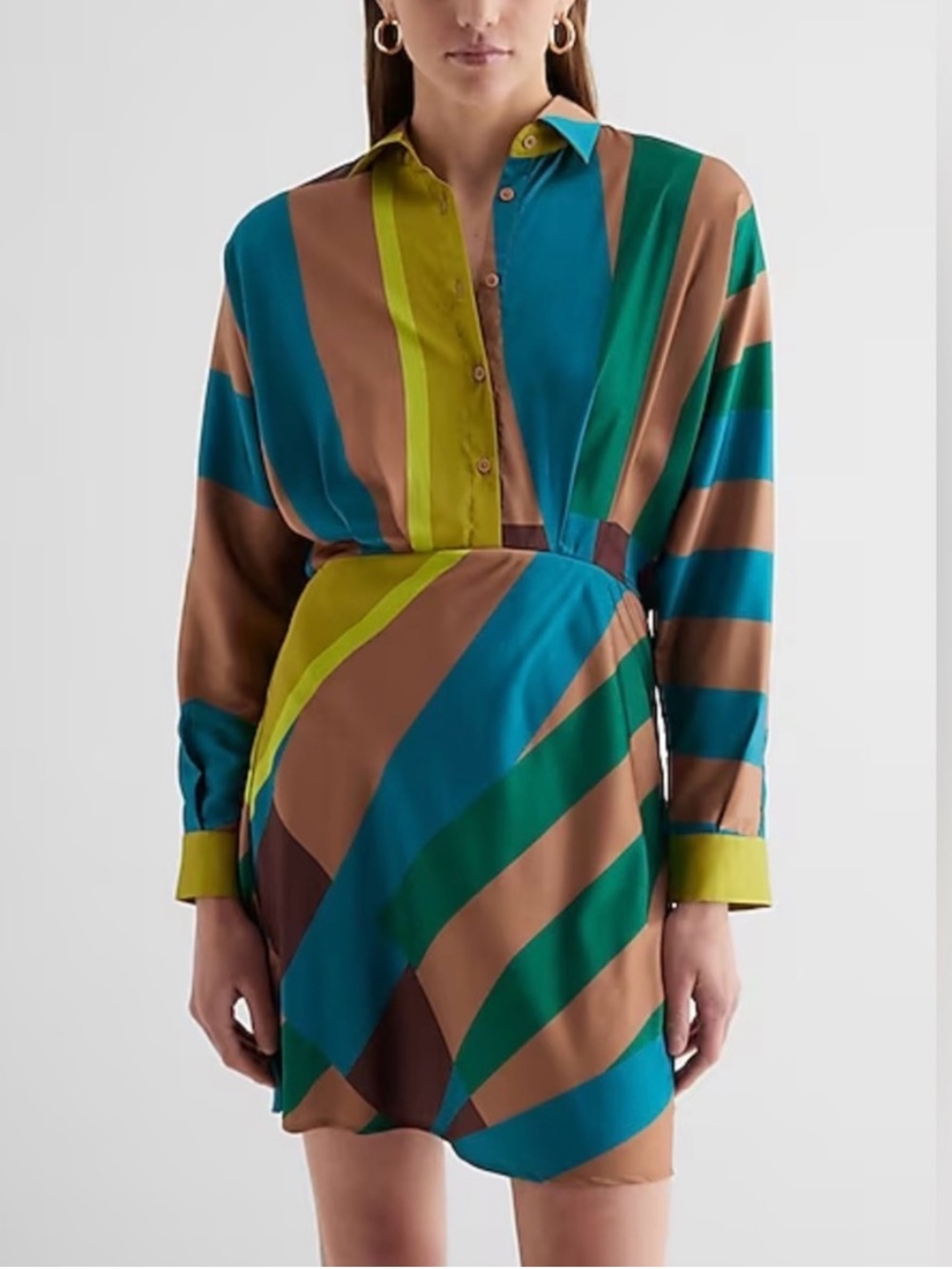 Express Women’s Size M Satin Printed Half Button Up Mini Portofino Shirt Dress